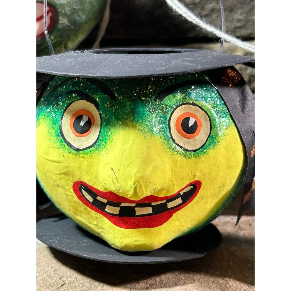 Dept 56 Paper Mache Witch and Green Jack O’ Lantern Halloween decorations READ